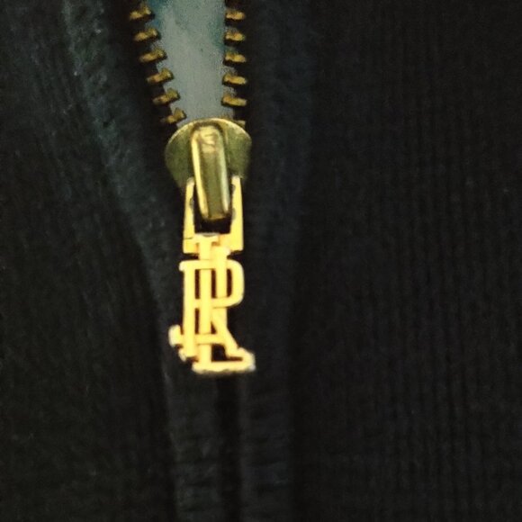 Ralph Lauren Navy Quarter Zip Cotton Sweater with Gold Crest - Picture 4 of 8